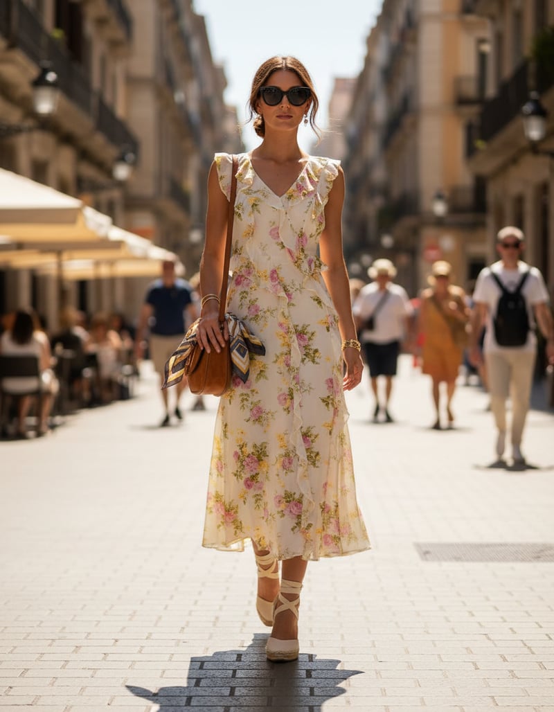 White Floral Ruffle Trim Slip Midi Dress