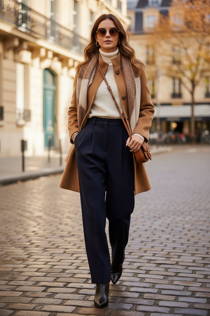 Dark Beige Wool-Blend Belted High-Neck Coat